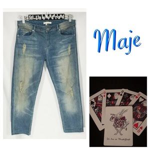 Maje Distressed Skinny Ankle Jeans Sz 28 Denim